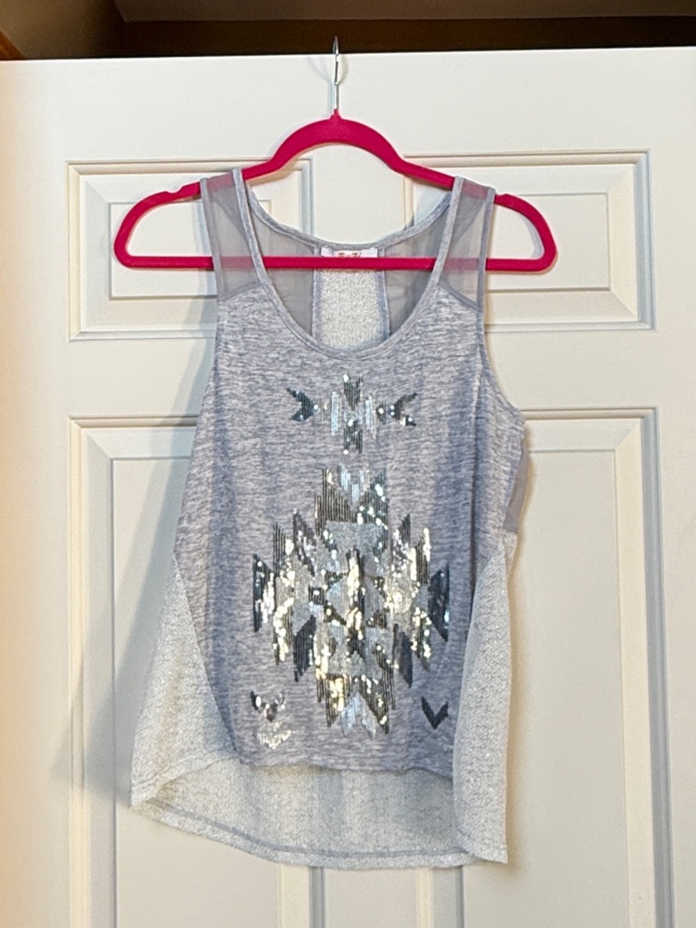 Miss Me Silver Sequin Shear Tank Top